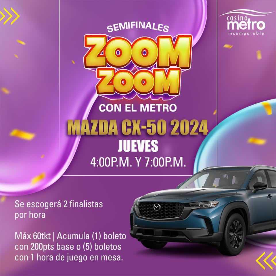 Tu suerte puede cambiar 🚘 en @CasinoMetro Prueba en las Semifinales del ZOOM ZOOM 🔥👏  #CasinoMetro #MetroLounge #SheratonPR #Casinos #PuertoRico #DescubreTuIsla #Viajes #Travel #Turismo #Vacaciones #HappyHour