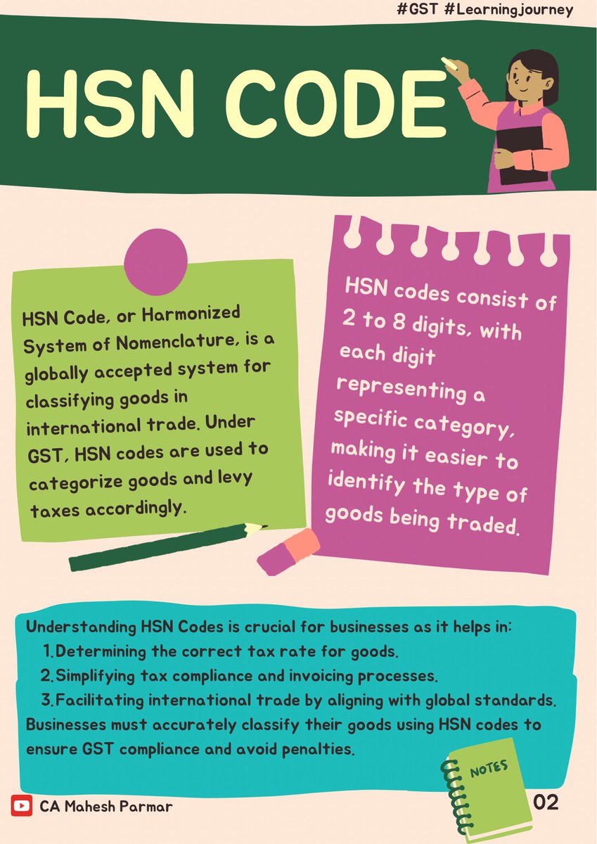 maheshparmarca's tweet image. Businesses must accurately classify their goods using HSN codes to ensure GST compliance and avoid penalties.

Stay tuned for more insights on HSN Codes and their significance in GST compliance. #HSNCode #GST #TaxCompliance #learningjourney