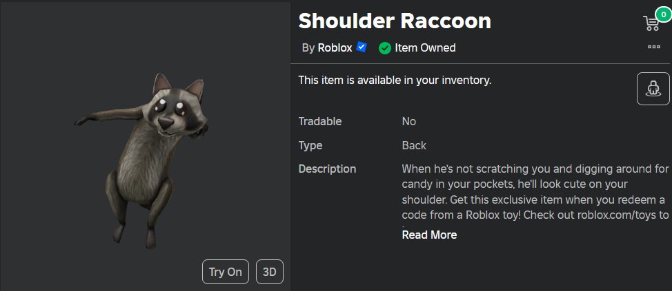 🎉 Shoulder Raccoon - Toy Code Giveaway 🎉

📘 Rules:
- Must be following me + Like the tweet
- Reply with anything random

⏲️ 7 random winners will be picked tomorrow at 11 PM EST.
#Roblox #robloxgiveaway #robloxgiveaways #RobloxUGC
