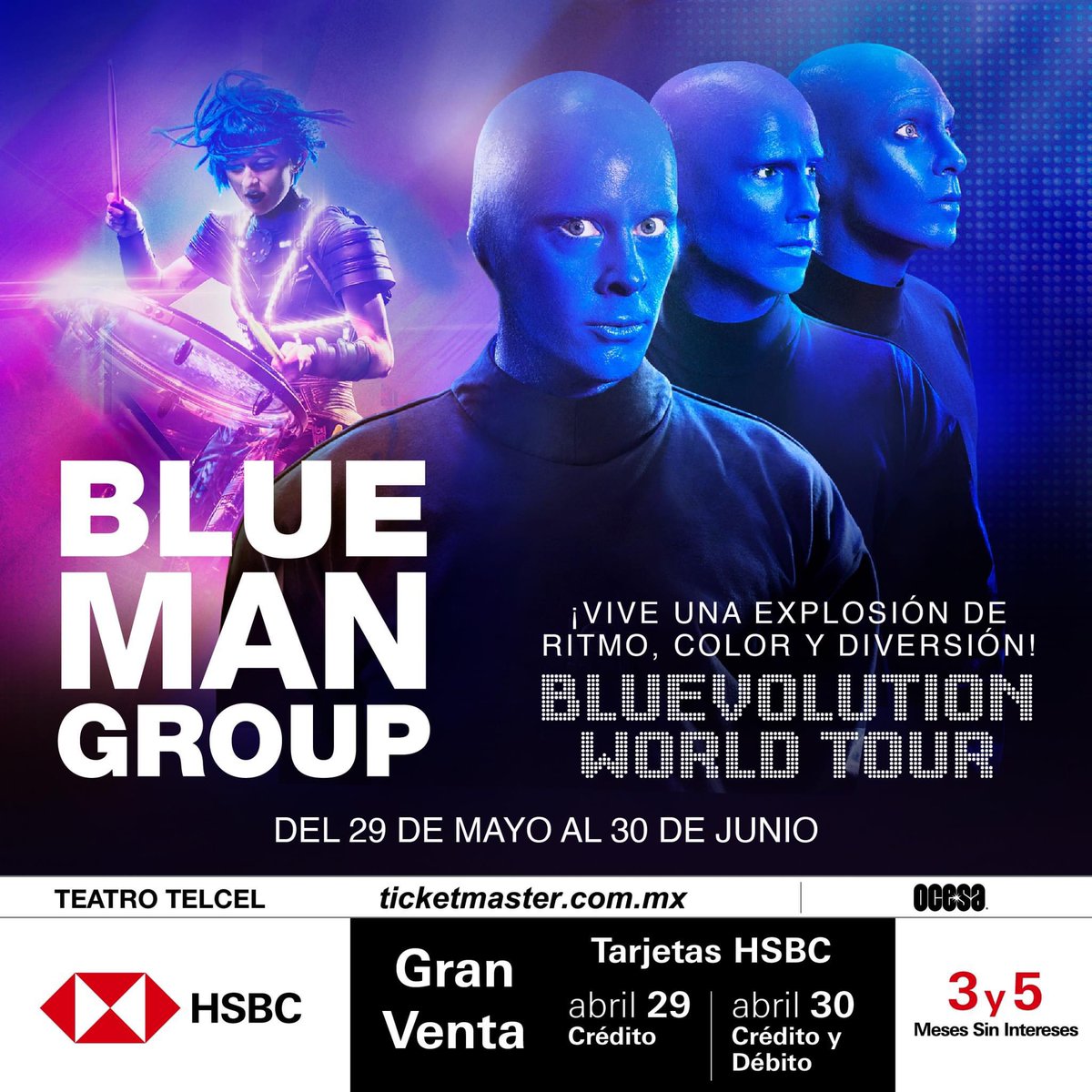 kofee_break's tweet image. #BlueManGroup, el aclamado show a nivel mundial, visitará México como parte de la gira #BluevolutionWorldTour. Del 29 de mayo al 30 de junio, este increíble performance estará en el #TetroTelcel.