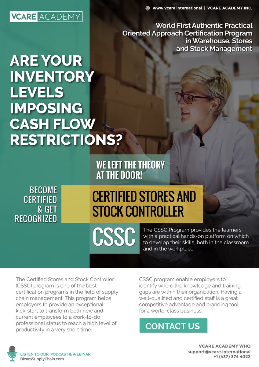 💡 Inventory and stock management roles are of paramount importance in warehousing and supply chain operations. 

Discover ⮞ CSSC Certification
🌐 vcare.international/certification/…