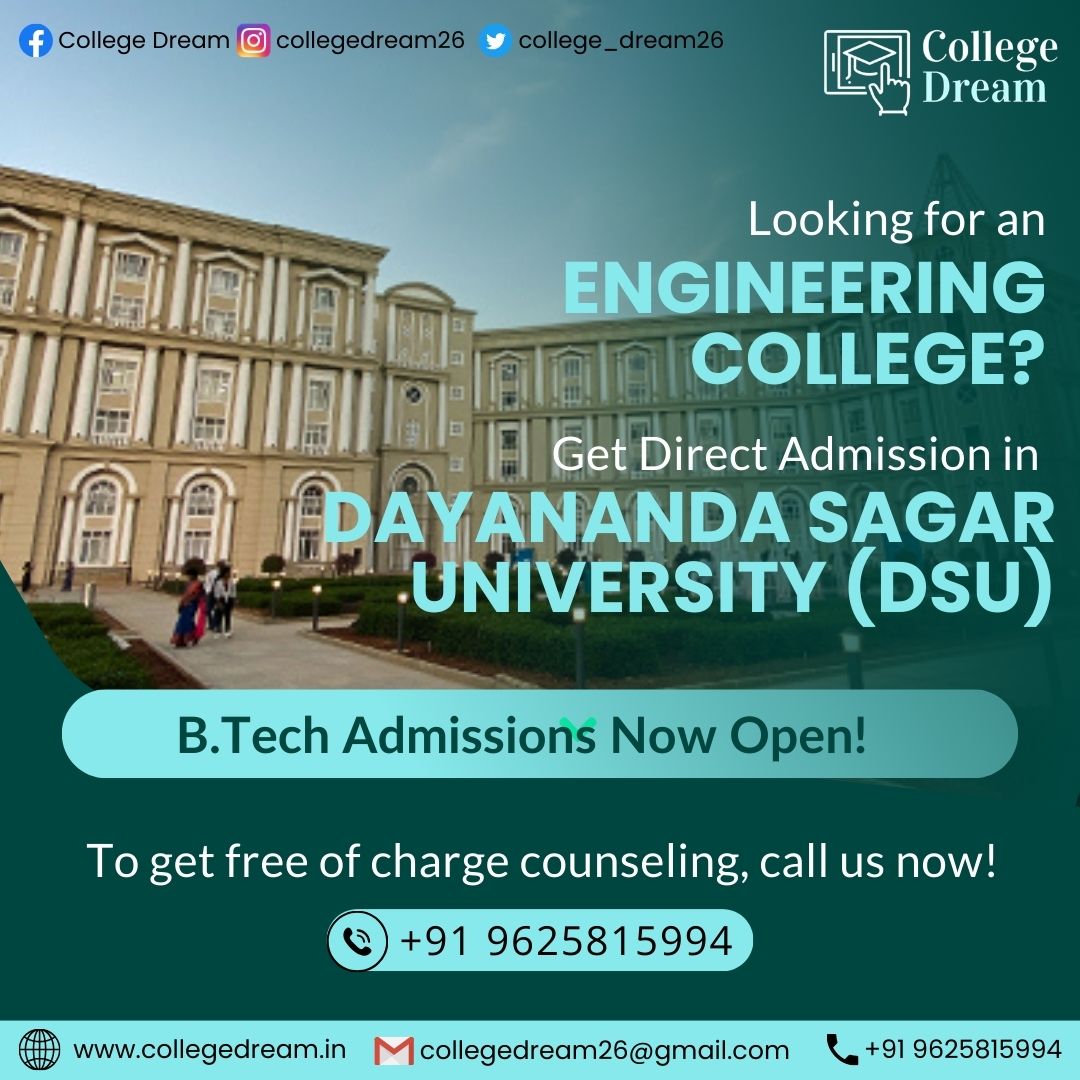 college_dream26's tweet image. Exciting news for aspiring engineers! B.Tech admissions are now open at Dayananda Sagar University (DSU). Contact us now for free counseling and secure your seat at DSU!
.
#btechadmissions #engineeringcollege #dayanandasagaruniversity #dreambig