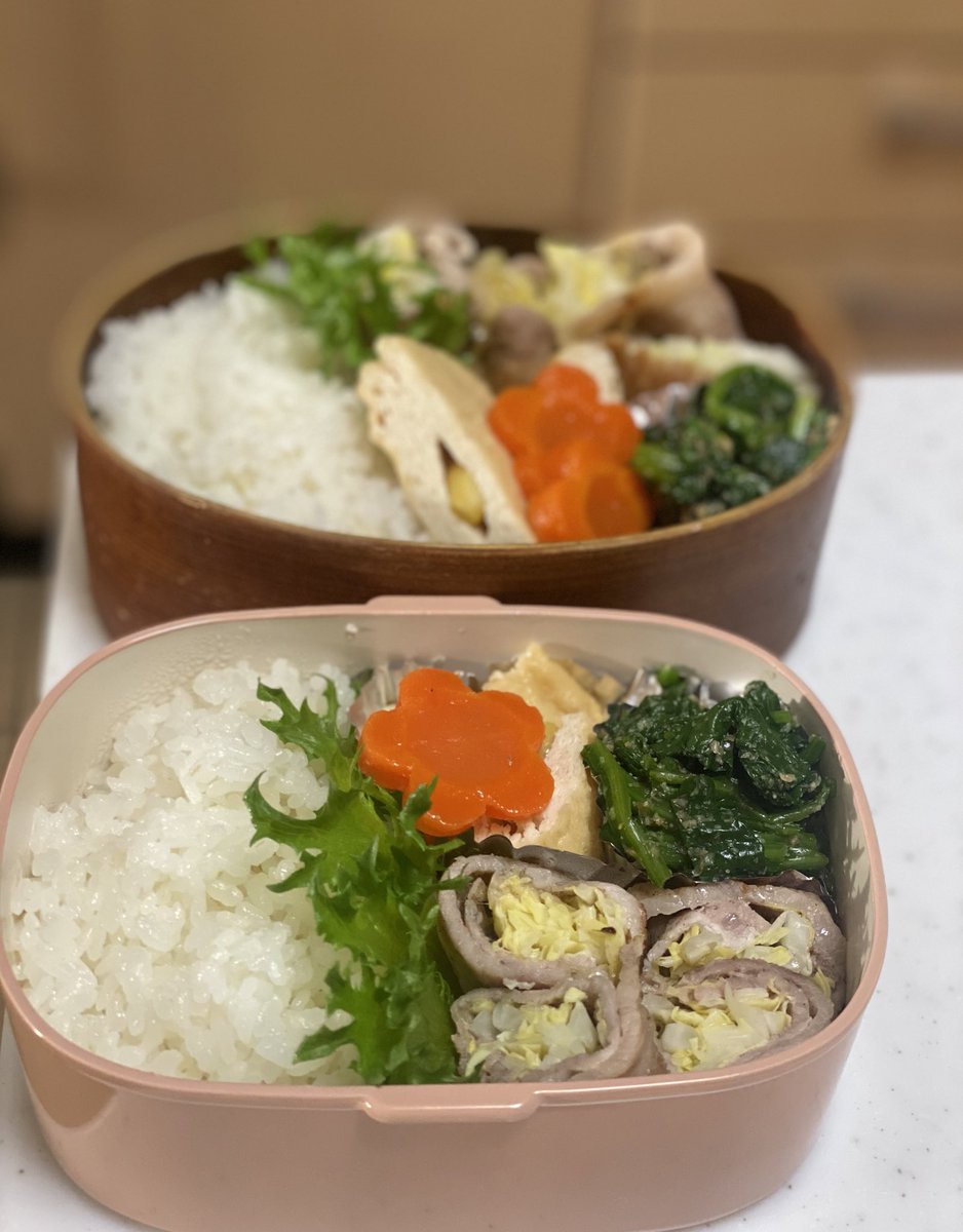 朝上げ忘れてたお弁当
豚ロースの千切りキャベツ巻き

#お弁当記録
#わっぱ弁当
#曲げわっぱ