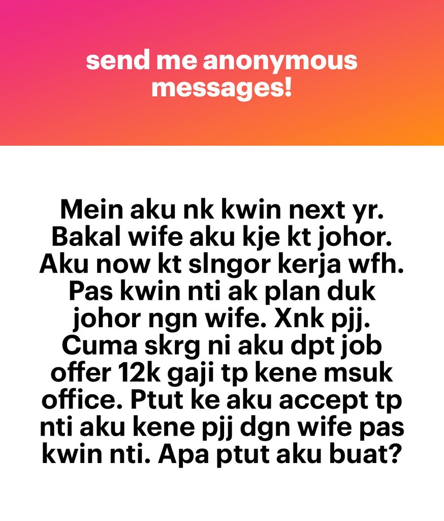 Ambik 12k tu. Suruh bini ang pindah mai selangor.