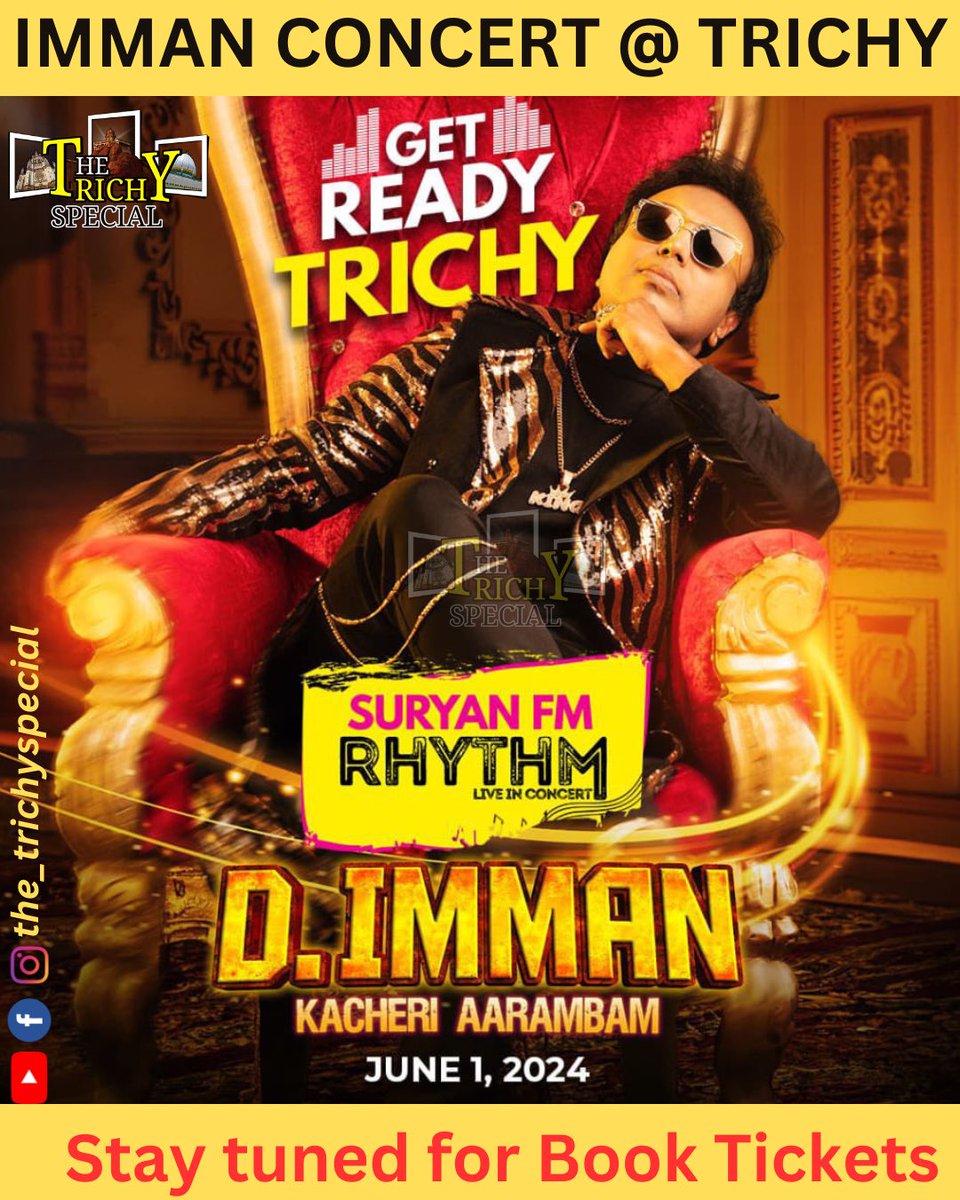 Get ready trichy for @immancomposer live concert at #trichy on June 1st #the_trichyspecial #trichyspecial #trichyupdates #liveconcert #immanliveconcert #suriyanfm