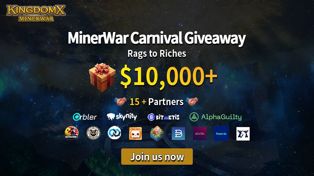 ‼️MinerWar Pre-release Carnival Giveaway Alert‼️ 🎉To welcome the upcoming new game 'MinerWar', #KingdomX launches a #Giveaway event with the support of 15+ partners!🎉 ⏰Lasts for one month 🤑#NFT | #TOKEN | #WL 🎁Up to $10,000 prize pool 🔥Get ready for an unforgettable…