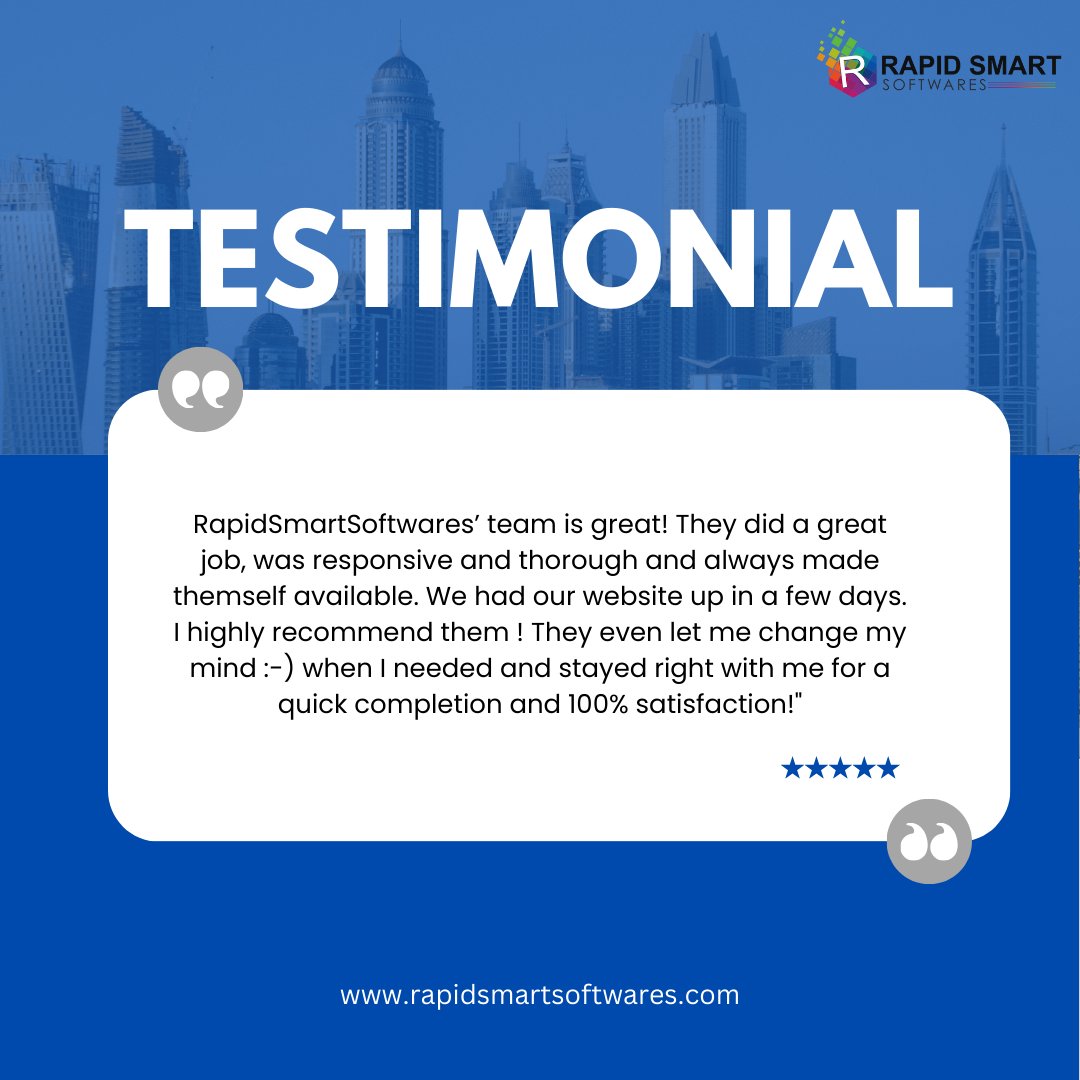 'Client Review' 
. 
🌐 Website: rapidsmartsoftwares.com
. 
#clientfeedback #customerfeedback #feedbackmatters #clienttestimonials #feedbackloop #happyclients #clientstatisfaction #customerexperience #clientreview #client #clienttestimonial #clients #clientreviews