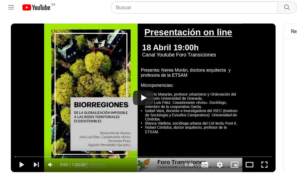 Ya está disponible el video de la presentación que hicimos hace unos días junto a un grupo de las personas que participaron de la publicación sobre BIORREGIONES.
youtube.com/watch?v=8rqhrC…