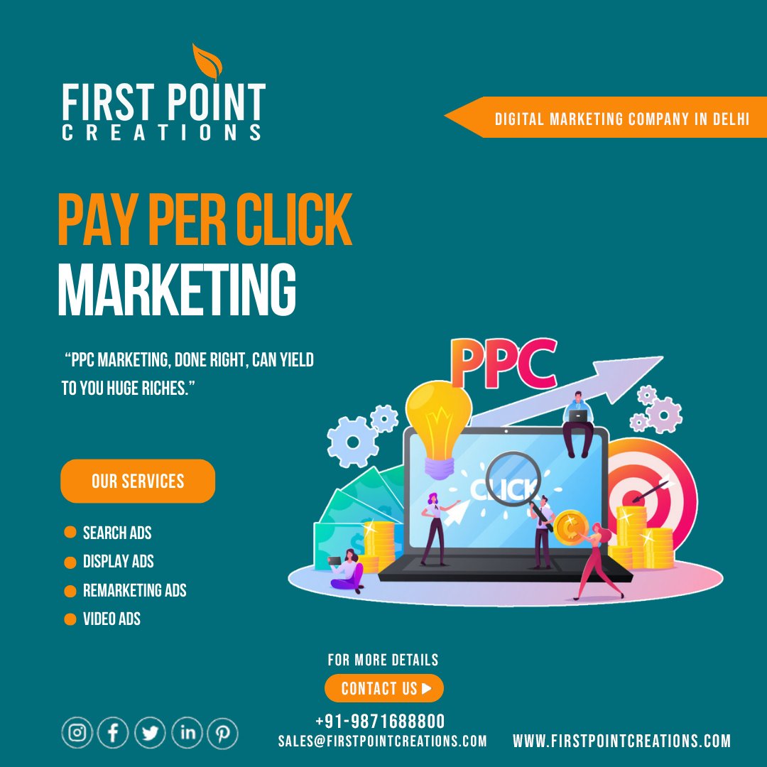 “PPC Marketing, done right, can yield to you huge riches.” . FOLLOW US @firstpointcreations Contact Details: ☎ +91 9871688800 🌐 firstpointcreations.com 📧 Email: sales@firstpointcreations.com ✅ WhatsApp Chat: wa.me/919871688800 . #ppc #payperclick #payperclickmarketing