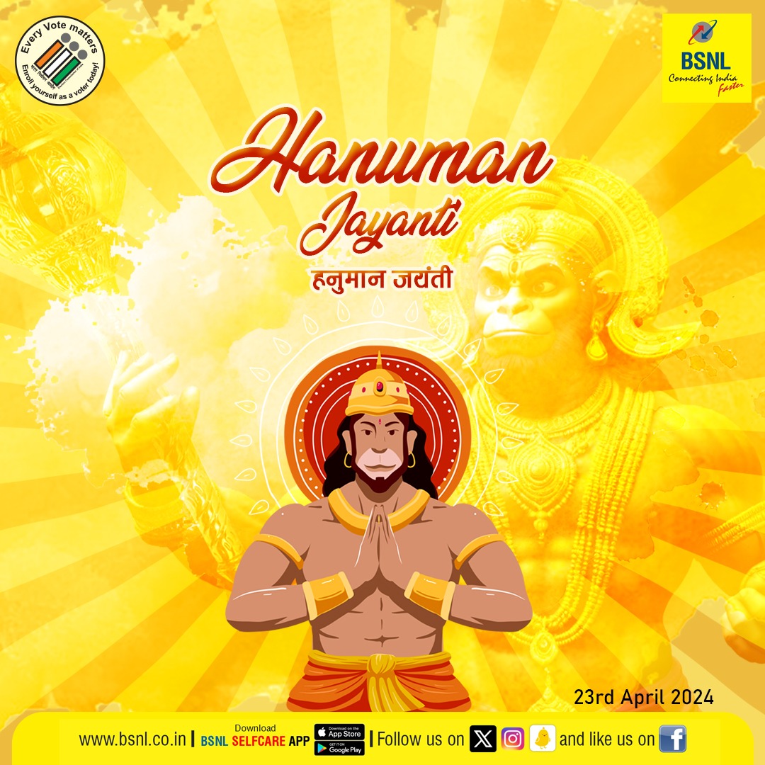 Wishing you a blessed #HanumanJayanti filled with strength, courage, and devotion. #HanumanJayanti2024 #BSNL