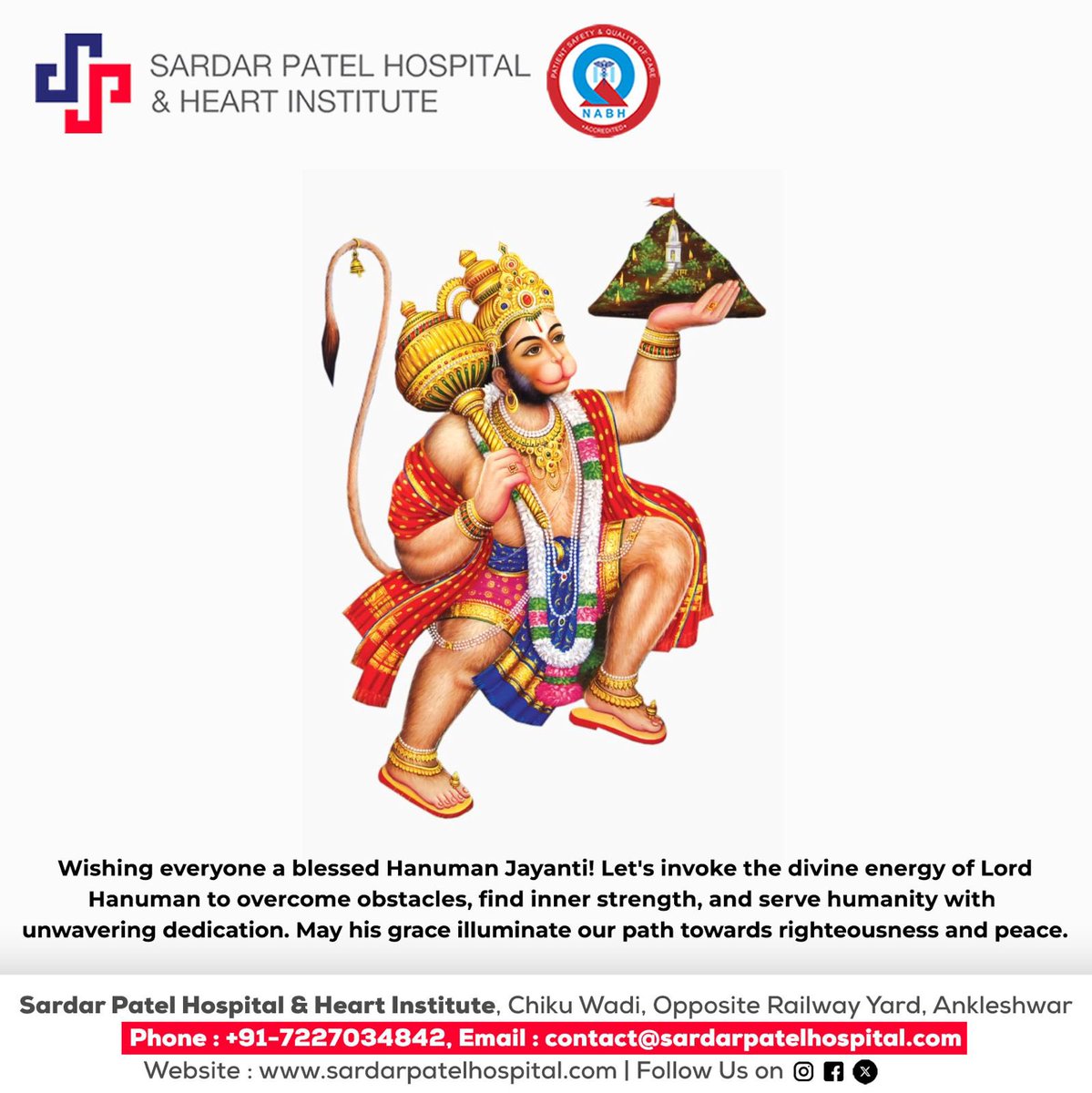 Wishing everyone a blessed Hanuman Jayanti! Let's invoke the divine energy of Lord Hanuman to overcome obstacles, find inner strength, and serve humanity with unwavering dedication. May his grace illuminate our path towards righteousness and peace.