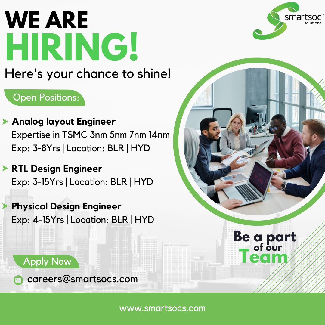 🚀 Join SmartSoCs! 🚀

Revolutionize semiconductor design with us! Positions:

1️⃣ Analog Layout Engineer

2️⃣ RTL Design Engineer

3️⃣ Physical Design Engineer

Apply now at careers@smartsocs.com. Don't miss out! 💼✨ #SmartSoC #Hiring #EngineeringJobs