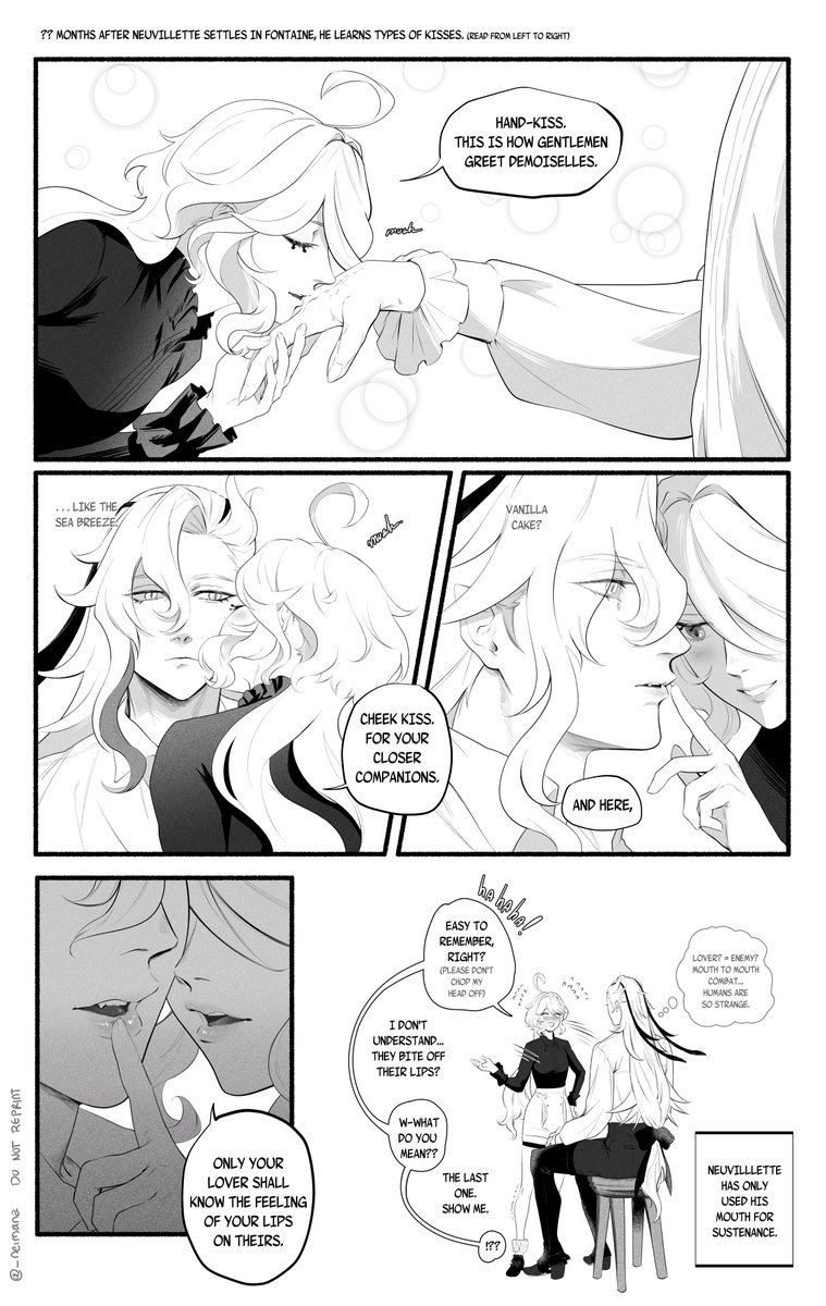 _neimana's tweet photo. neuvifuri // 
lizard man's anecdotes in fontaine, 
part III: types of kiss https://t.co/6Ggjqln6cS