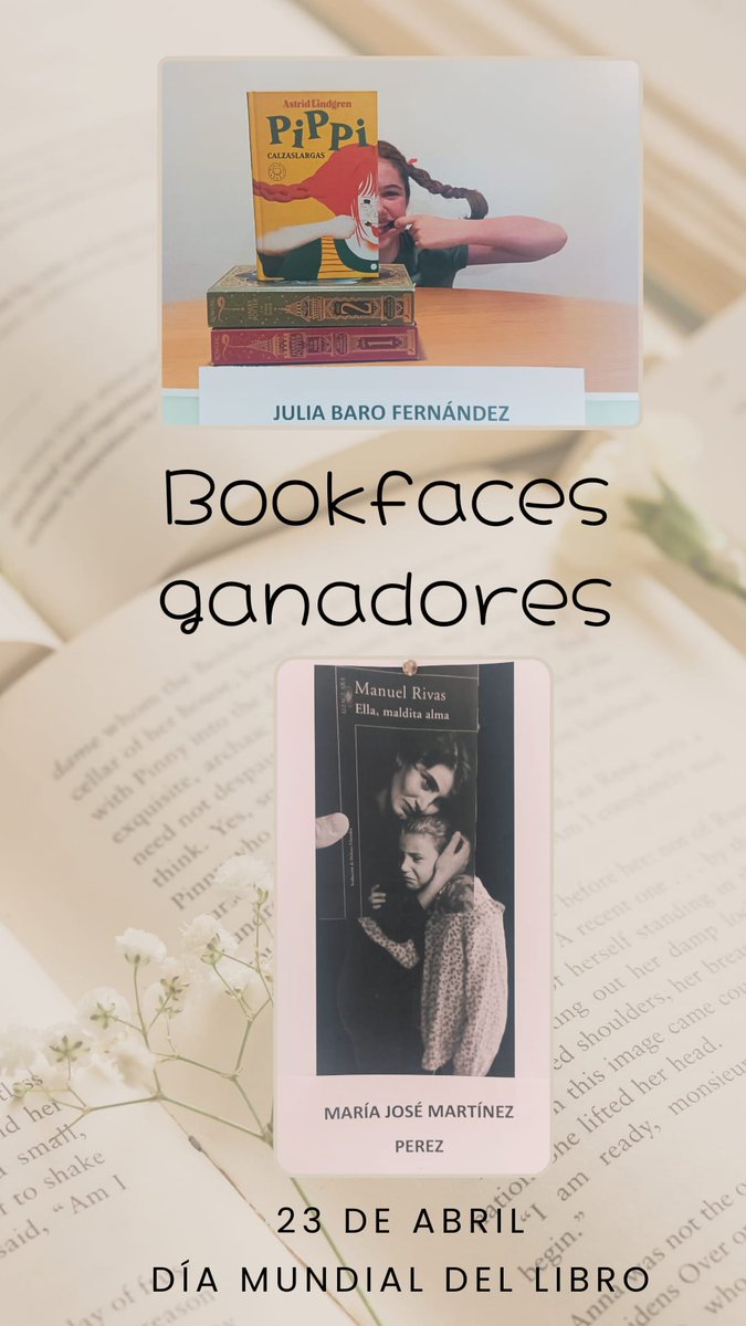 📜 Finalmente dos han sido los bookfaces ganadores del concurso. 🎊Enhorabuena a Julia Baro y María José Martínez. #DiaDelLibro #Bookface colegiolourdes.fuhem.es/noticias/1903-…