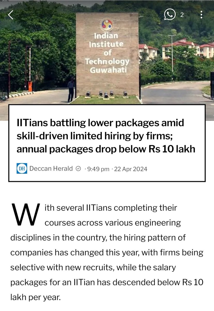 @vikramsahney Much appreciated @vikramsahney ur take for prioritizing present needs of skilling for jobs towards better future! Unlike others who r pushing freebies. D trend is indeed alarming. Check this @DeccanHerald yesterdy story about the hiring shift at IIT's & declining salary pkgs.
