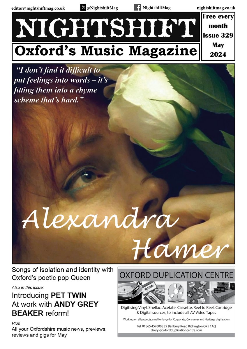 May's @NightshiftMag is online now at nightshiftmag.co.uk/2024/may.pdf featuring the wonderful @alexandrasaurus on the cover + Introducing @PetTwinox and loads of Oxford music news, reviews and previews, plus five pages of local gigs for the month ahead. We spoil you, we really do.