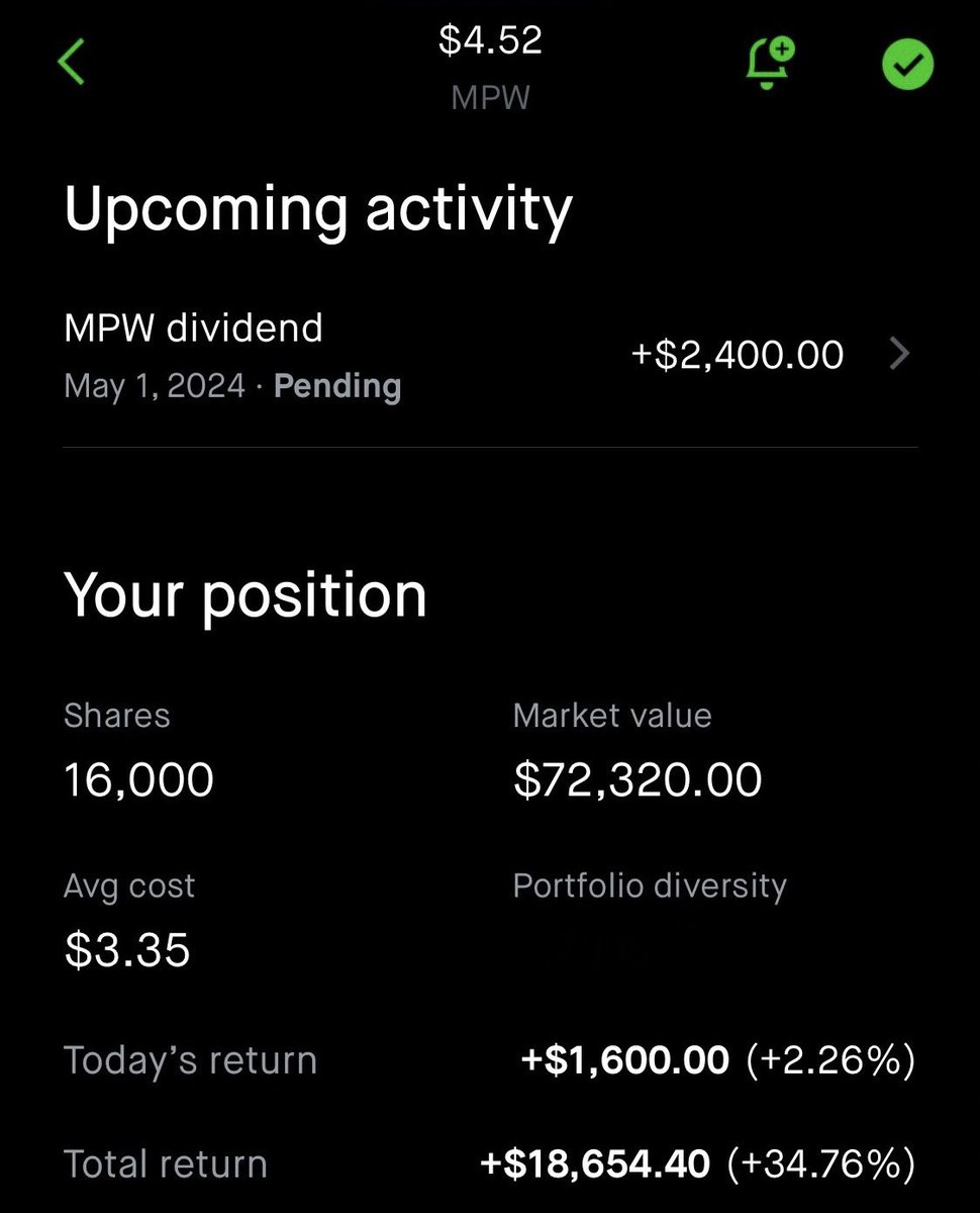 All the dividends I receive along with $MPW are cool but that $RYCEY finna be amazing!