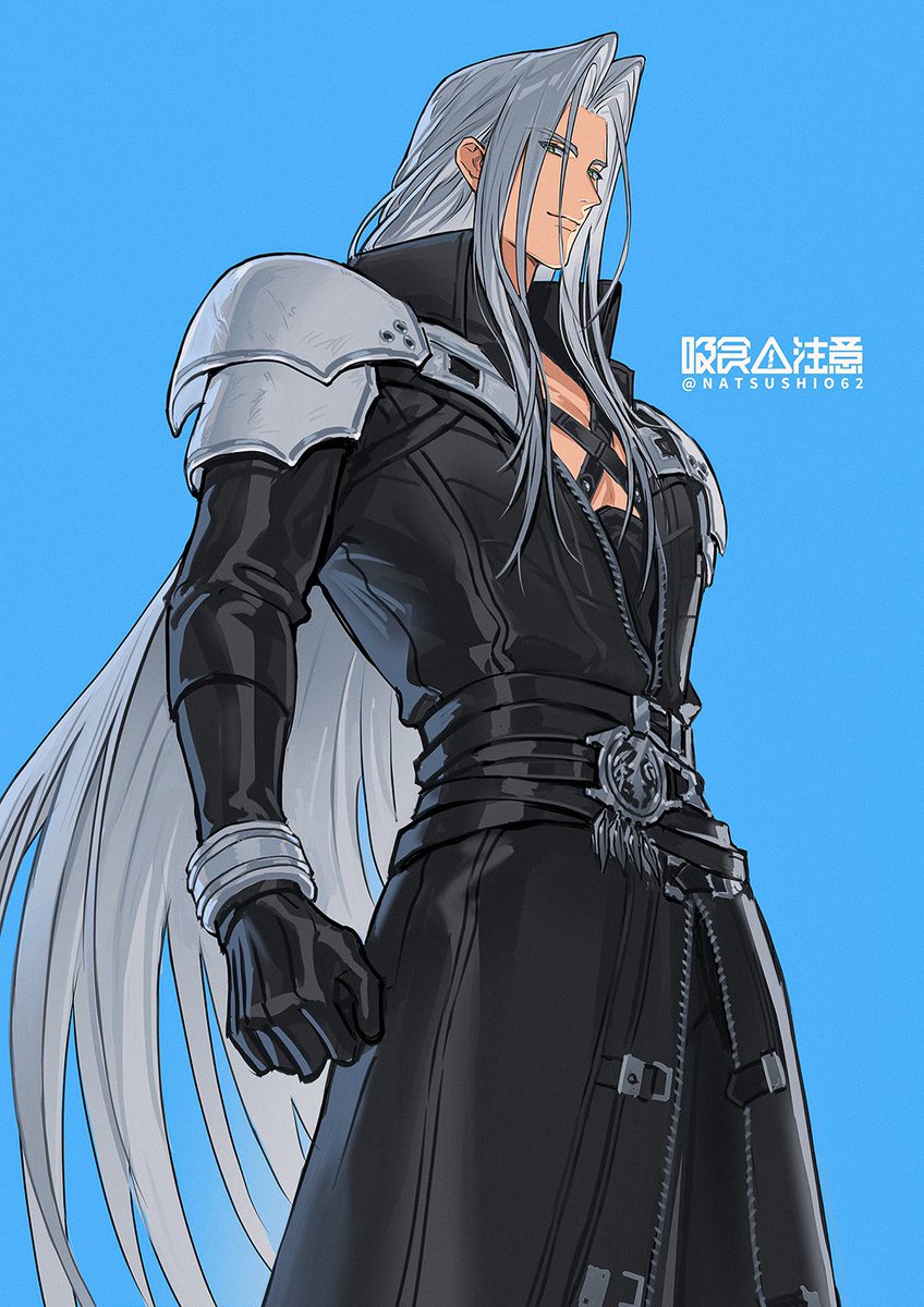 sephiroth solo long hair looking at viewer smile simple background 1boy closed mouth  illustration images