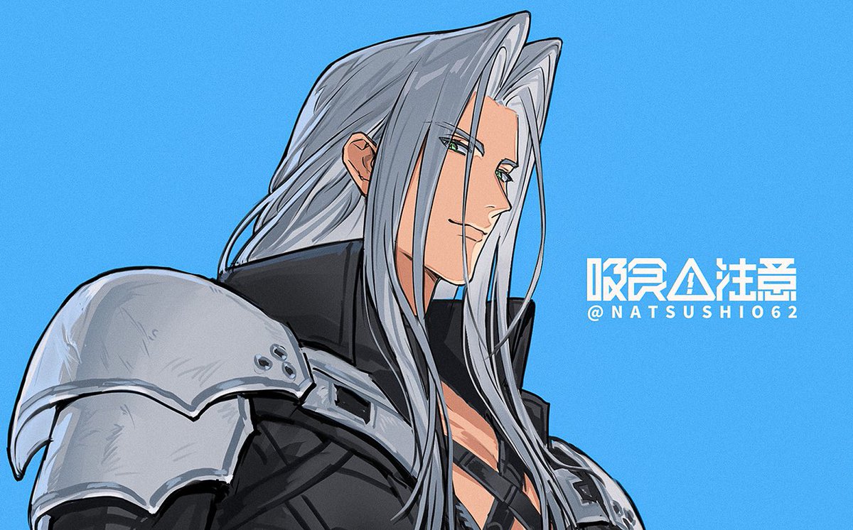 sephiroth solo long hair looking at viewer smile simple background 1boy closed mouth  illustration images