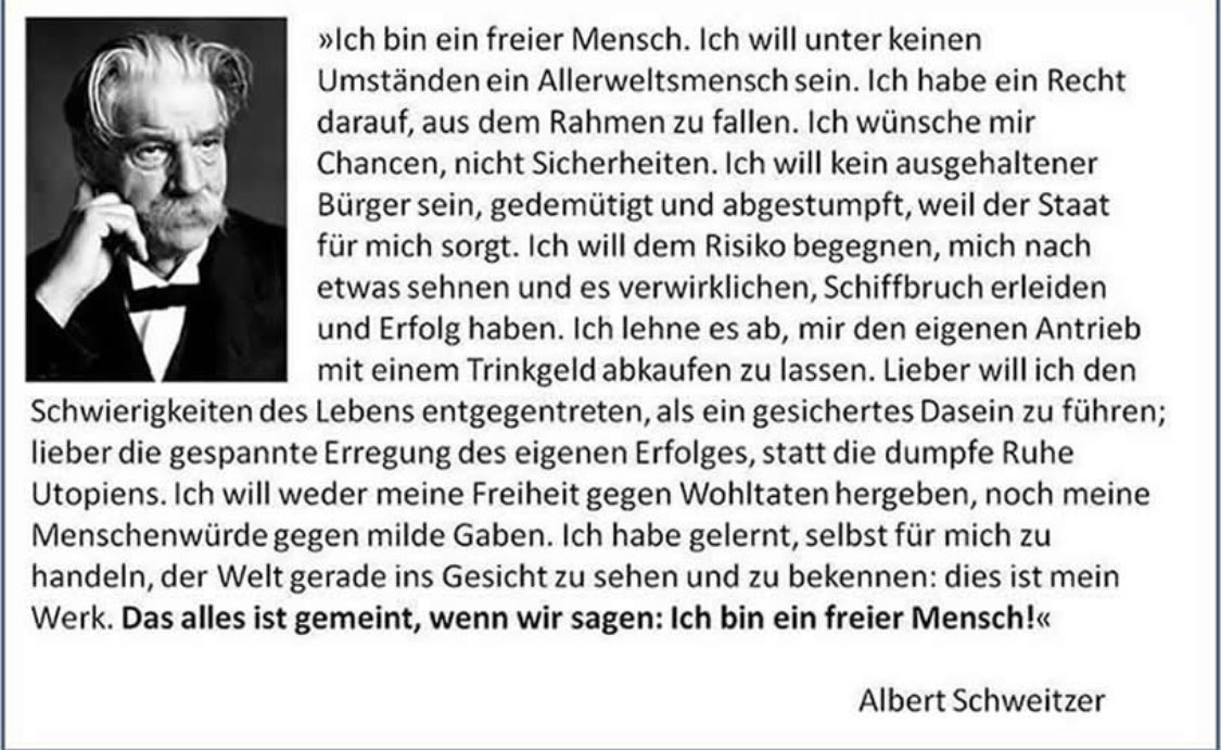 Wann … Wann denkt der Mensch SELBST-ständig ? Wann folgt er nicht der Obrigkeit, sondern seinem Gewissen ? Wann braucht der Mensch keine ANSAGER mehr, die die „WAHRHEIT“ konstatieren, die am Ende eine von vielen Lügen ist ? Ist es leichter ein Schaf zu sein ?