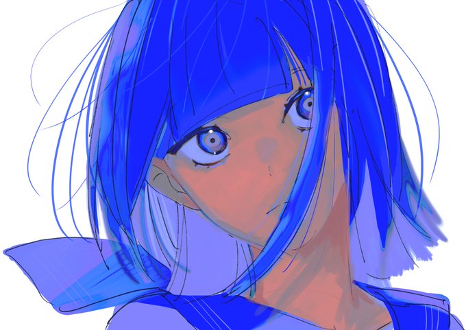 「blue hair head tilt」 illustration images(Latest)