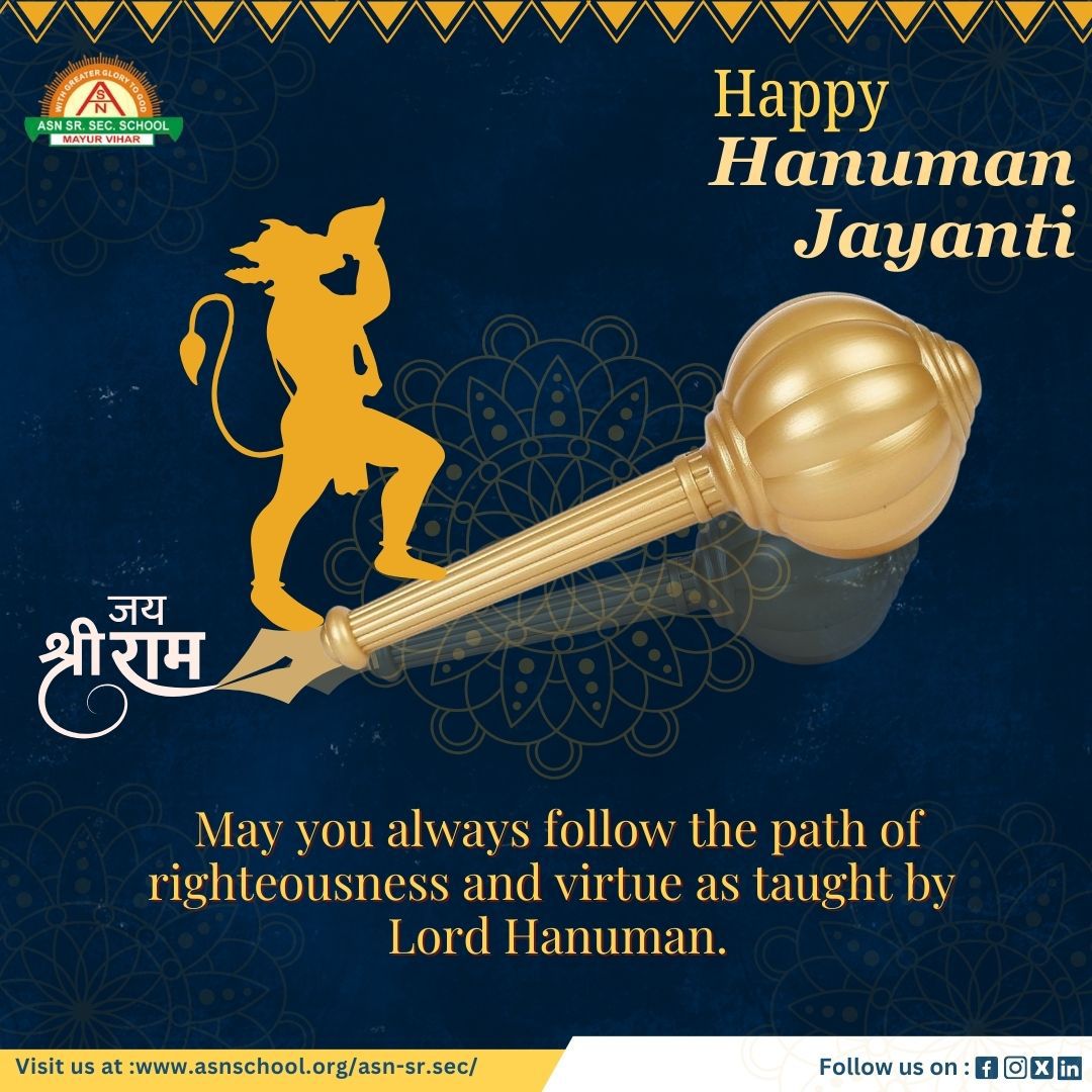 May the teachings of Lord Hanuman inspire you to lead a life of purity , honesty and righteousness. Wishing you a Happy Hanuman Jayanti !! #HanumanJayanti #hanumanjayanti #lordhanuman #jaishriram #asnschool #asnseniorsecondaryschool #asnschooldelhi