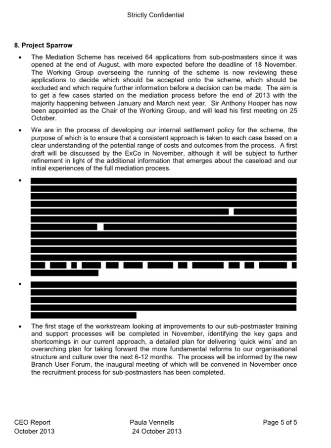 3/3 Vennells’ update on Project Sparrow is heavily redacted: