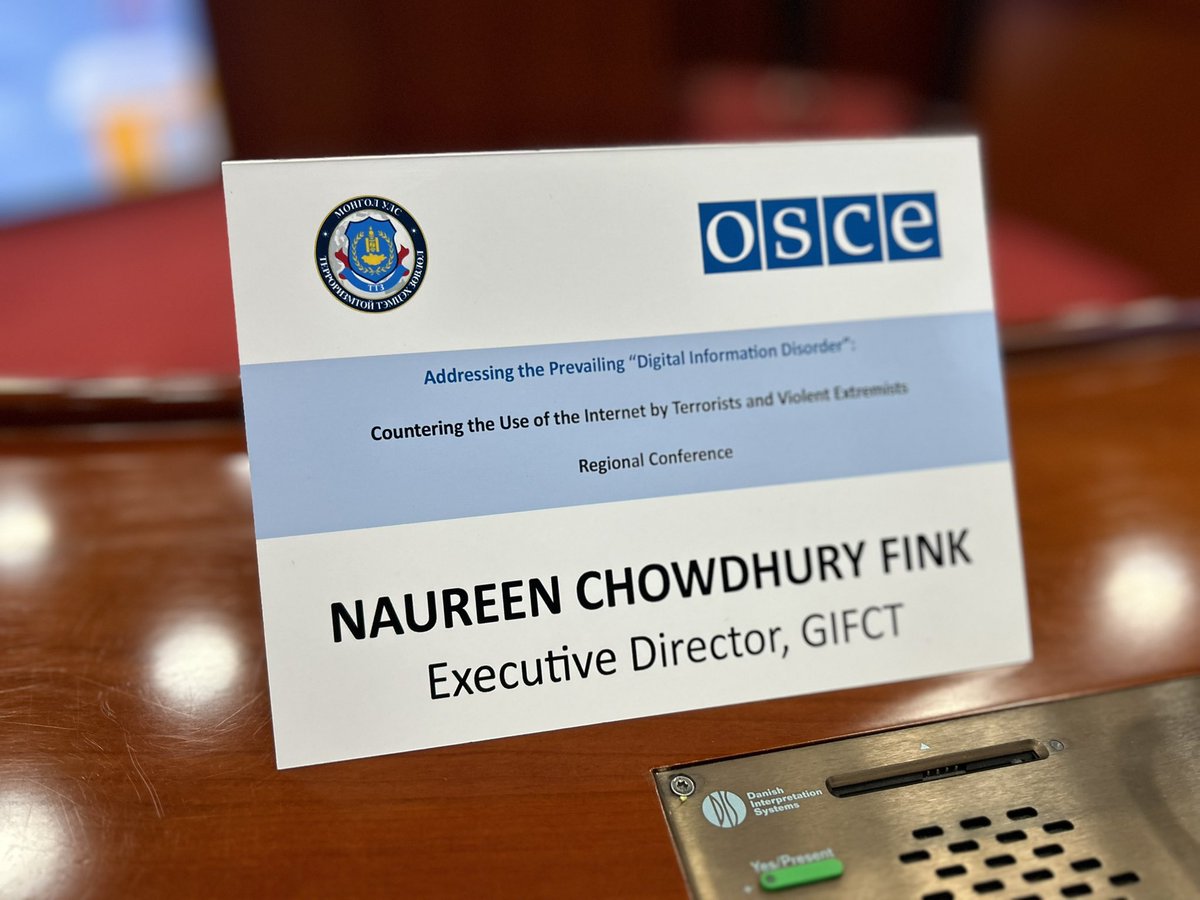 Honored to give the Key Note address today at the regional conference on “Addressing the Prevailing Digital Information Disorder: Countering the Use of the Internet by Terrorists & Violent Exteemists” hosted by the @OSCE & Mongolia, and share perspectives from @GIFCT_official