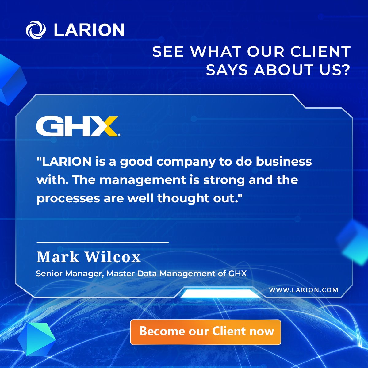 LARIONJSC's tweet photo. Wondering about what it's like to work with LARION? Our clients' testimonials say it all! ✨
#LARION #OffshoreOutsourcing #OffshoreDevelopment https://t.co/4VrF1DacQT