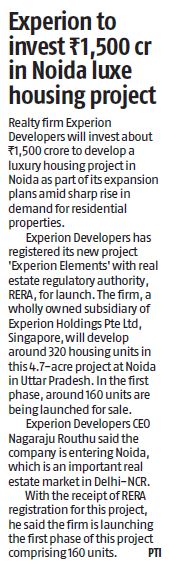 #UttarPradesh #InNews Experion to invest ₹1500 cr in #Noida luxe housing project #InvestInUP