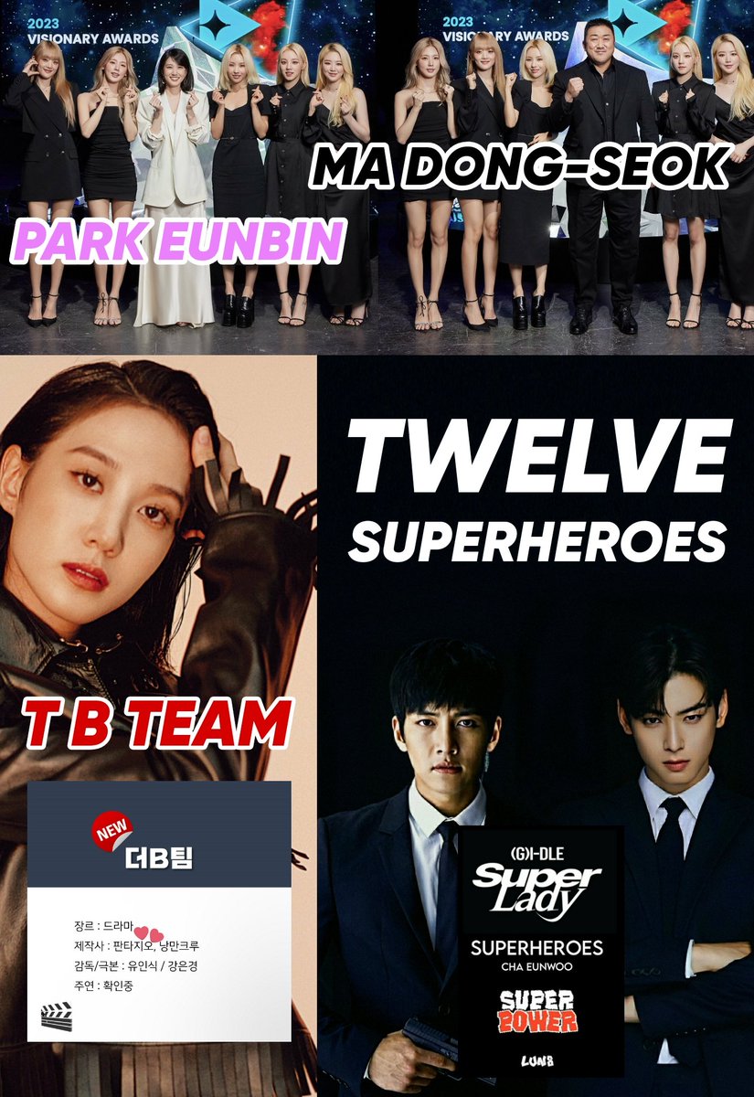 feliceunwoo's tweet photo. yes Decode & spoiler from 2022 to 2024
Superlady ➡ Superheroes ➡ Superpower
#GIDLE with #PARKEUNBIN & #MaDongSeok
#CHAEUNWOO with #MIYEON
#CHAEUNWOO with #PARKEUNBIN
#JiChangWook with #MaDongSeok
#superheroes #MARVEL #SouthKorea #TBTEAM #Twelve #Hollywood #USA #CJENM https://t.co/v5E8L5LO9X