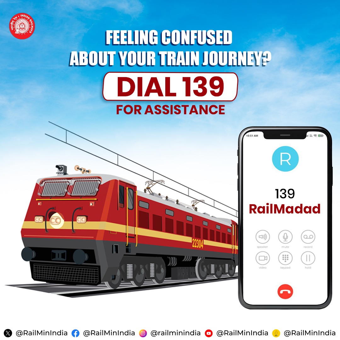 Use Rail Madad App and Integrated Single Helpline number 139 for security, assistance, information, complaint, inquiry or any other concern. #OneRailOneHelpline139 #IndianRailways @RailMinIndia @AshwiniVaishnaw