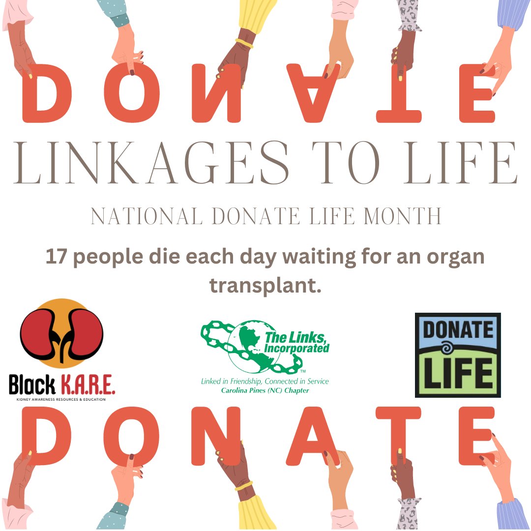 April is National Donate Life Month.  Let's help decrease this number by becoming a donor today!
⁠
#DonateLifeMonth ⁠
#OrganDonation ⁠
#LinkagesToLife⁠
#BlackKARE
#HeartLinks
#SALinksInc ⁠
#LinksInc ⁠
#CarolinaPines ⁠
#CarolinaPinesNC ⁠