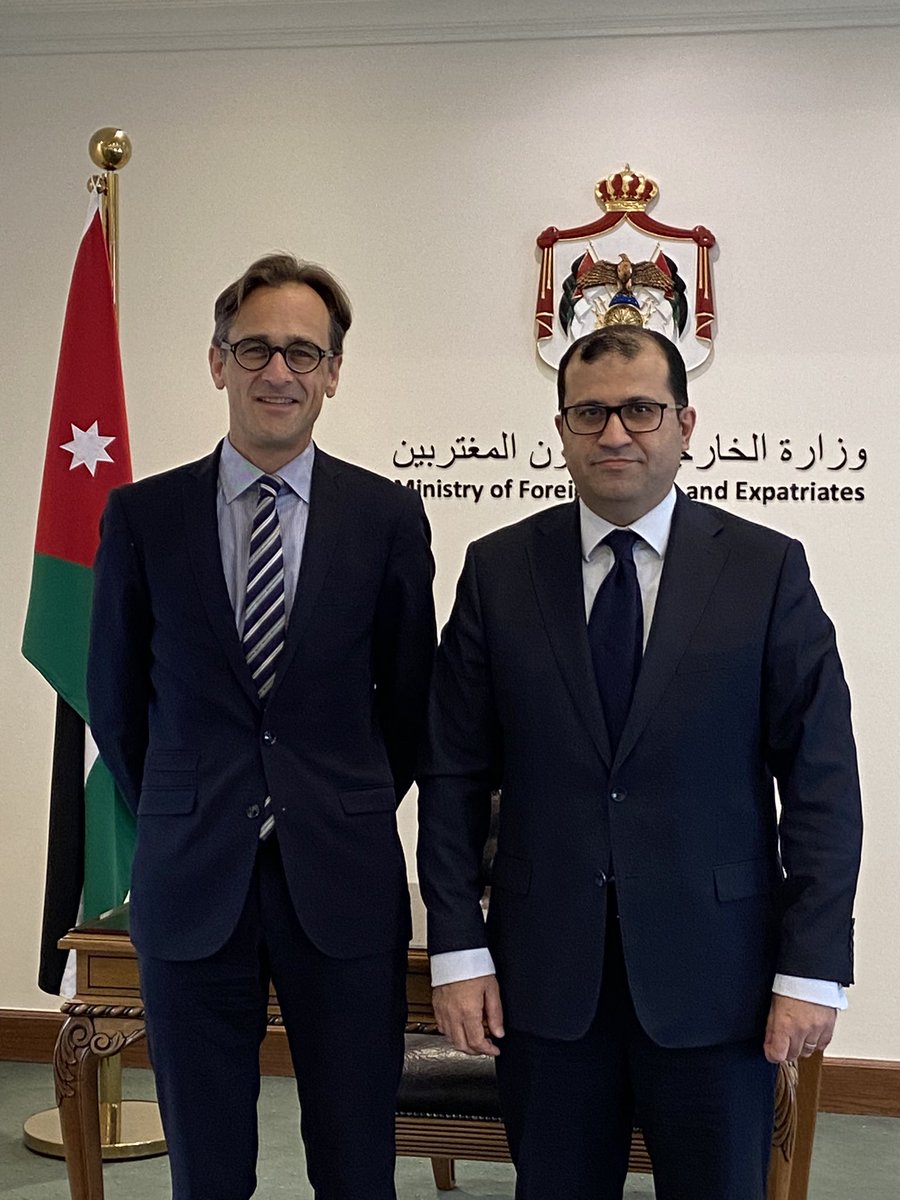 In Amman for talks with my colleague Mohammed Hindawi on the situation in the Middle East and political cooperation in the Gaza crisis. Jordan remains a key player in all our efforts to stabilize and bring peace. @ForeignMinistry 🇯🇴