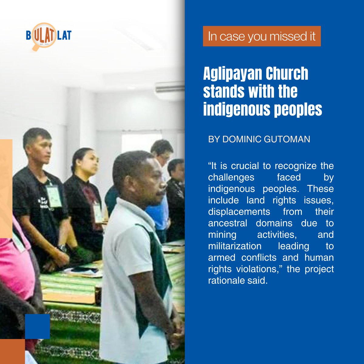 Roy Bacani, an Aeta who participated in the consultation, shared that the Indigenous People’s Rights Act (IPRA) is being used to help mining corporations, prompting human rights violations against IPs. Read: bulatlat.com/2024/04/19/agl…