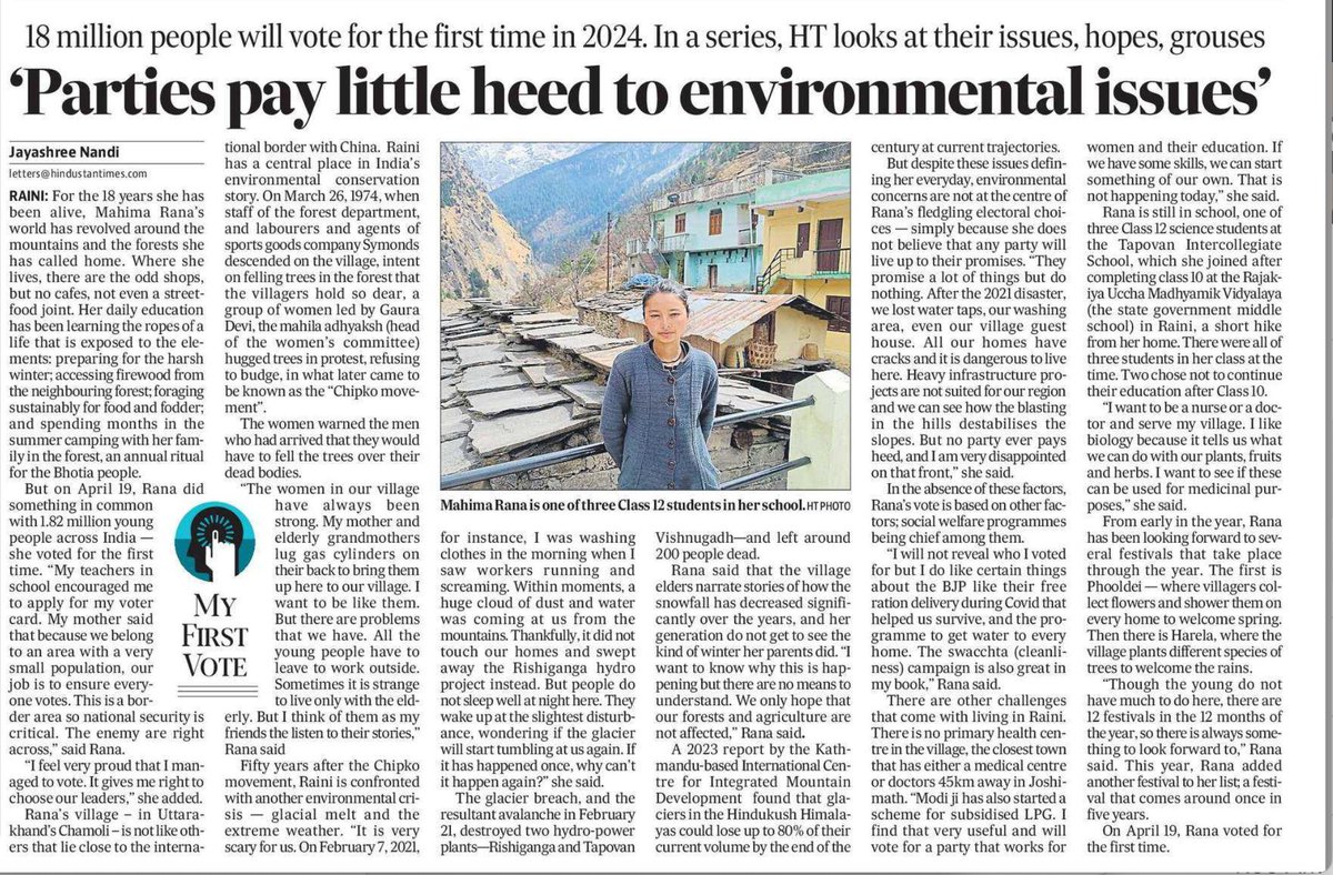 Sometimes, we get to read something different. Environmental concerns rarely feature in election reporting. Here's one that focuses on an environmentally vulnerable area by @jayashreenandi in @htTweets