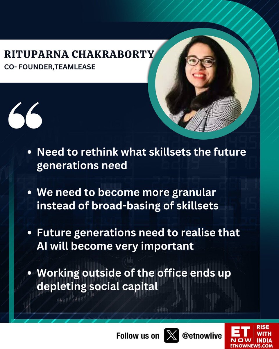 #OnETNOW | 'Future generations need to realise that AI will become very important' says Rituparna Chakraborty of Teamlease

@ritu205