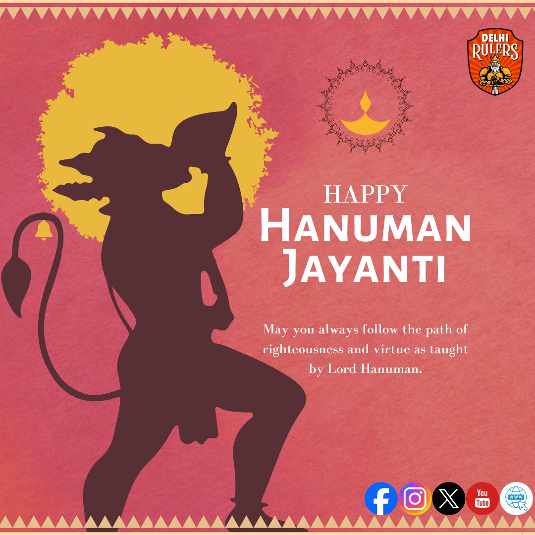 May you always follow the path of righteousness and virtue as taught by Lord Hanuman. Happy Hanuman Jayanti.

#ॐ_हं_हनुमंते_नमः #hanumanjanmotsav #DelhiRulers #TNPGroup #prorollballleague #prorollball #rollball #tnpsports #apnadesikhel #sports #Trending #viralpost #tnpexplore