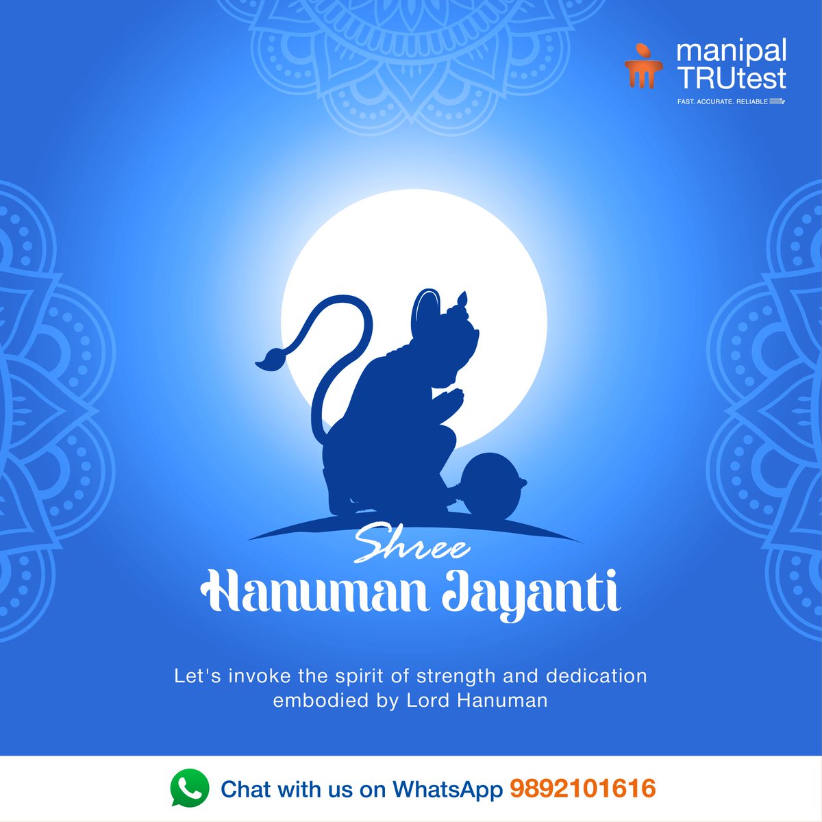 At Manipal TRUtest Diagnostic Services, we honor this auspicious day by reaffirming our commitment to providing comprehensive healthcare services to our community. May this Hanuman Jayanti bring you blessings of good health and prosperity!

#Hanumanjayanti #ManipalTrutest