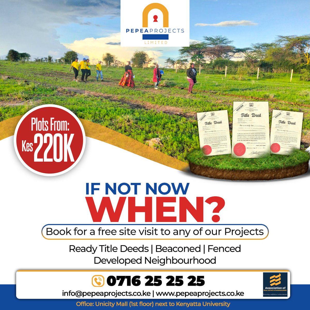 PepeaProjects's tweet photo. If Not now, When?
Book for a free site visit to any of our projects..
Contact Us Today Via 0716 252525 or Visit Our Offices In Unicity Mall first floor next to Kenyatta University.
https://t.co/fA6T9YZVeb
#MainaAndKingangi #EarthDay2024 #MaracayConference https://t.co/xFWlSoXS4s