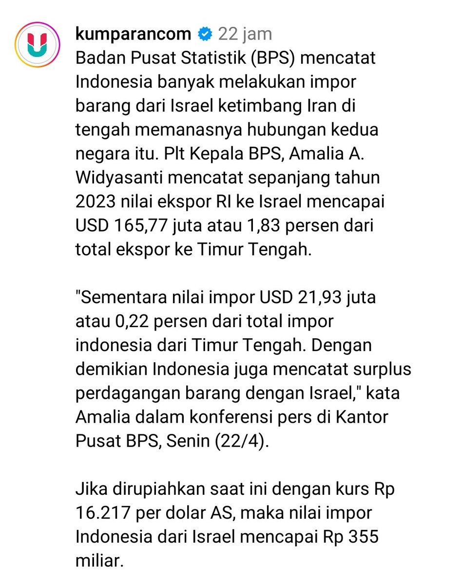 Astagfirullah, baru ngeh klo Indonesia banjir import dari israhell... 🤦‍♂️🤦‍♂️🤦‍♂️ Apa sebentar lg buka hubungan diplomatik?? Setelah hubungan dagang⁉️⁉️ 😌😌😌