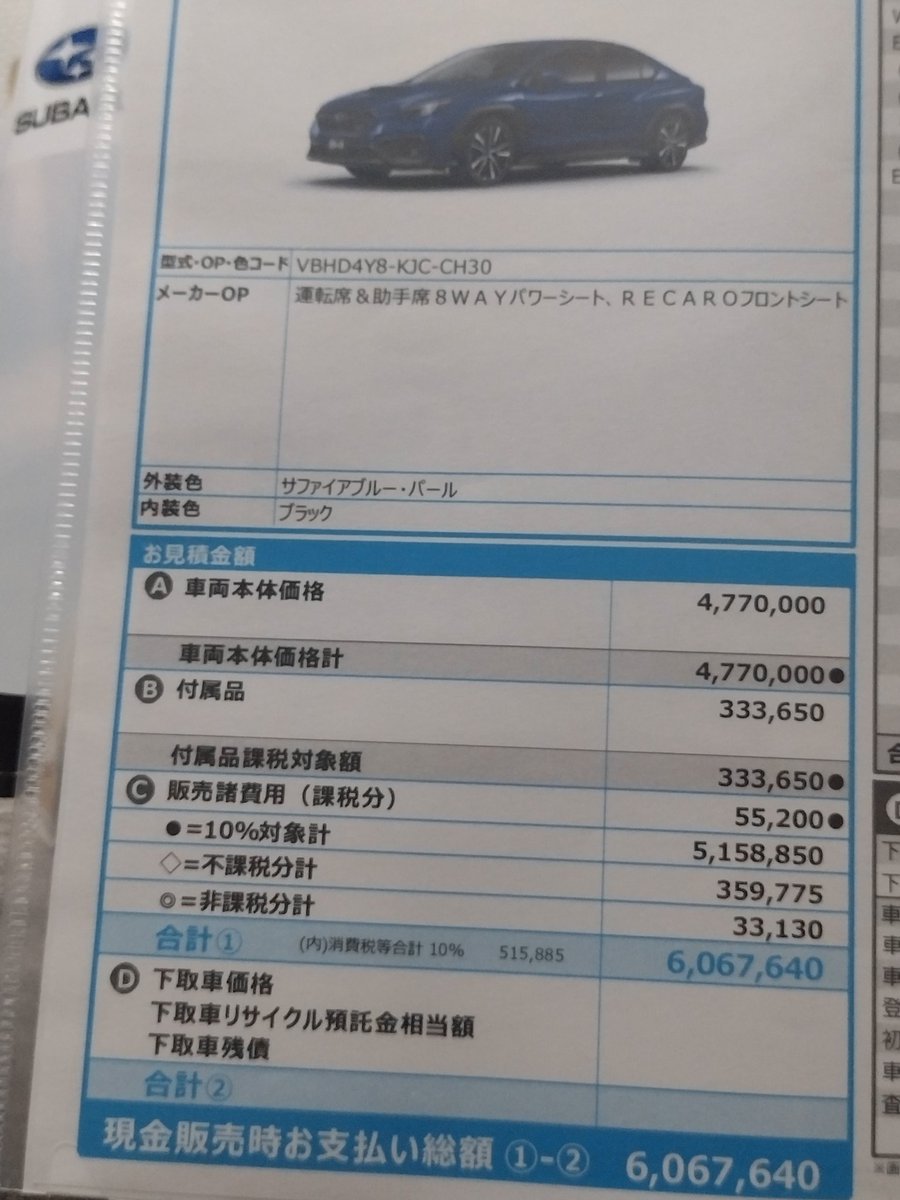 いや破産するのだが？

インプレッサの速いやつをこの値段で売ってこいと言われる営業さん、しんどそう。