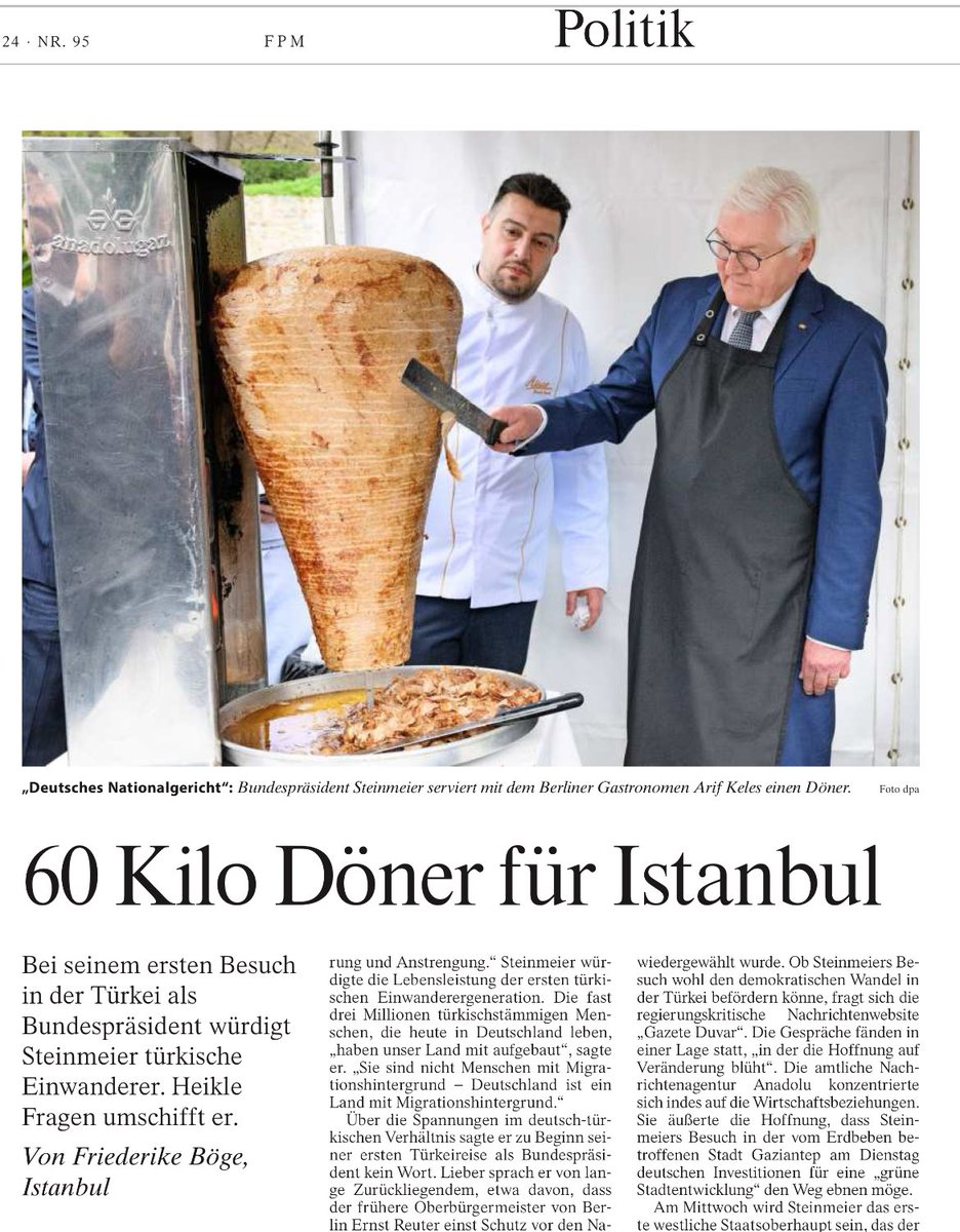 Ein weiterer Beleg, dass sich mit gastrosphischen Gesten politisch kommunizieren lässt - und es muss nicht immer allerfeinste Küche sein #Döner ⁦@FriederikeBoege⁩ ⁦@faznet⁩