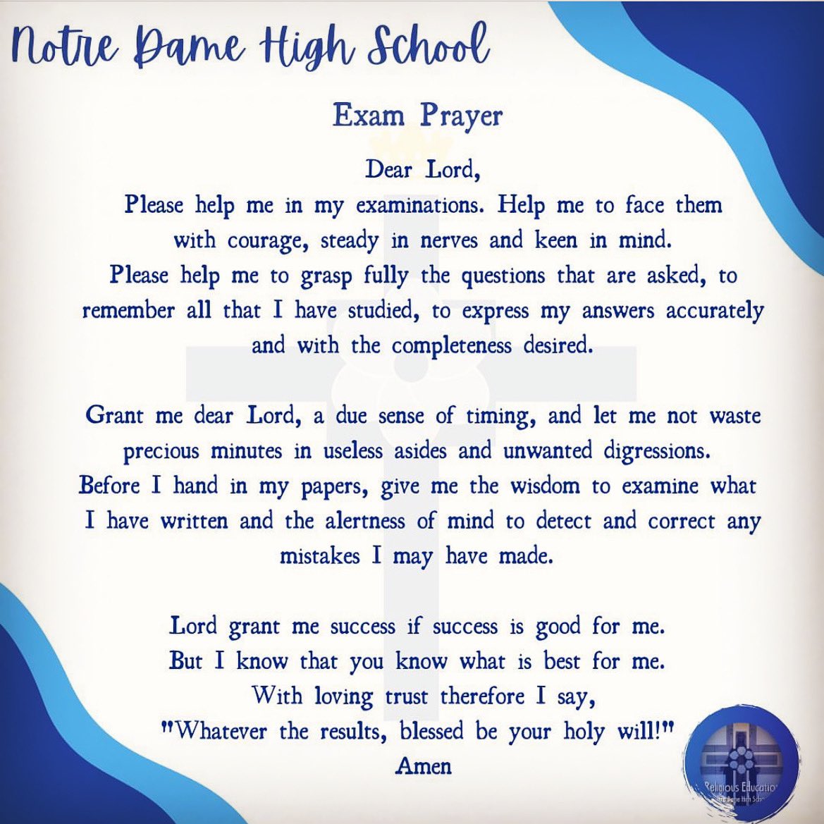 🙏🏻 Exam Prayer 🙏🏻
We encourage learners sitting exams to stay close to God, this prayer may help. Please join us in praying for all our young people and families, particularly those currently preparing for exams. #beliefperseverancerespect #loveandambition #thisishowwedoithere