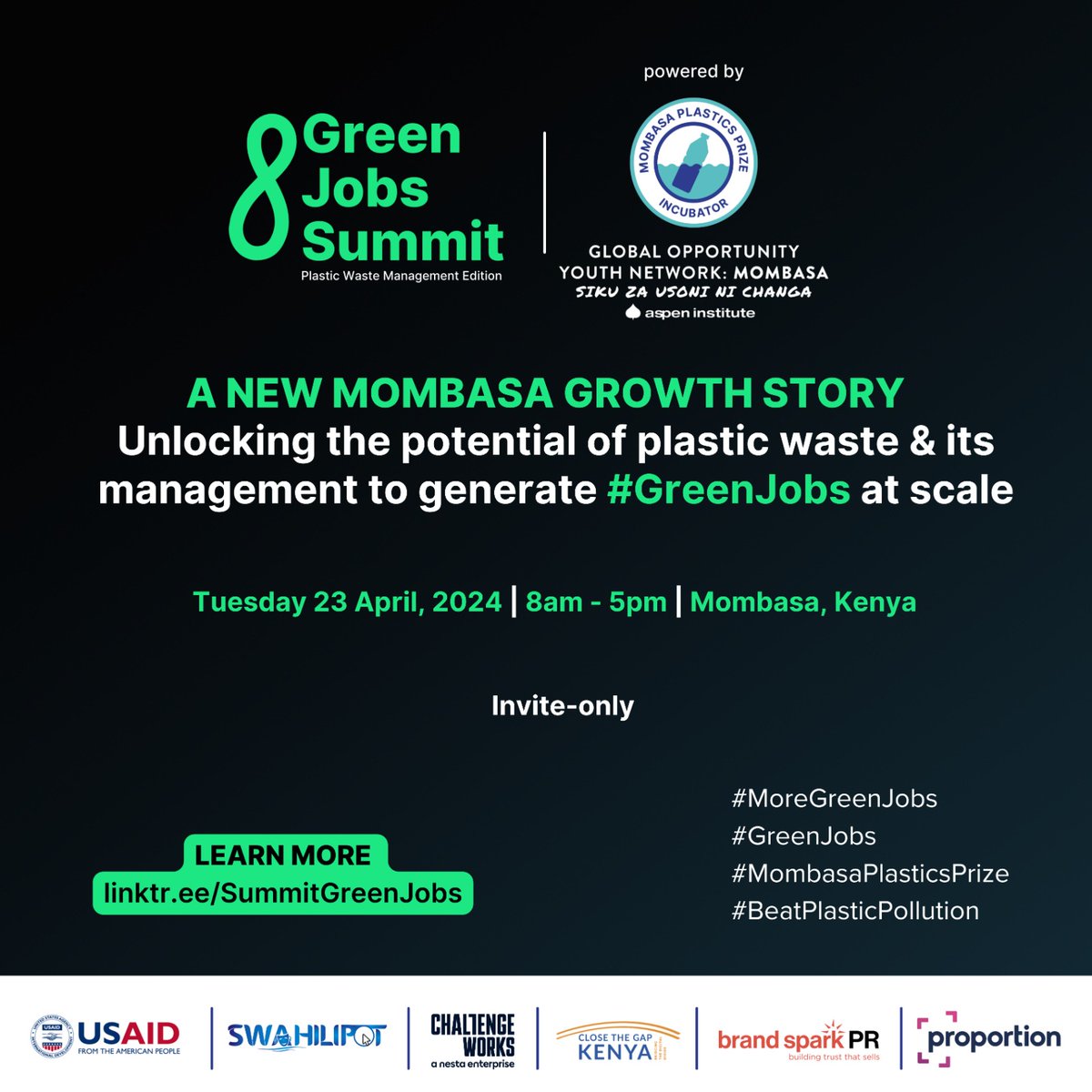 The wait is over! Today's the Mombasa Green Jobs Summit, bringing together key players in the sustainability sector! Get ready for exciting sessions, inspiring keynote addresses, and a chance to shape the future of green jobs in our vibrant coastal city.
#GreenJobs
#MoreGreenJobs