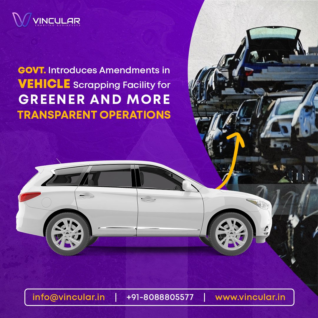 Govt. Introduces Amendments in Vehicle Scrapping Facility for Greener and More Transparent Operations

Notification here: vincular.in/wp-content/upl…

#VehicleScrapping #EnvironmentalRegulations #GovernmentPolicies #India #Transportation #RegulatoryCompliance #PollutionControl