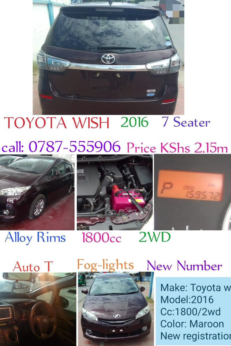 2015ArthurM's tweet photo. PLEASE COME- for TOYOTA WISH
2016
@ KShs 2.15m ONLYπ₯
Call: 0787-555906
7 Seater
1800cc
2WD
Auto T
Fog-lights
Location Mombasa π΄
S and F Tubonge Tirries Tuesday Lakers Joel Ogolla Kairo Karen Nyamu KPLC Kenya Power Coventry #ConnectedSummit2024 Ruaka Amerix Nairobi Thika https://t.co/j6CqH6Vqae