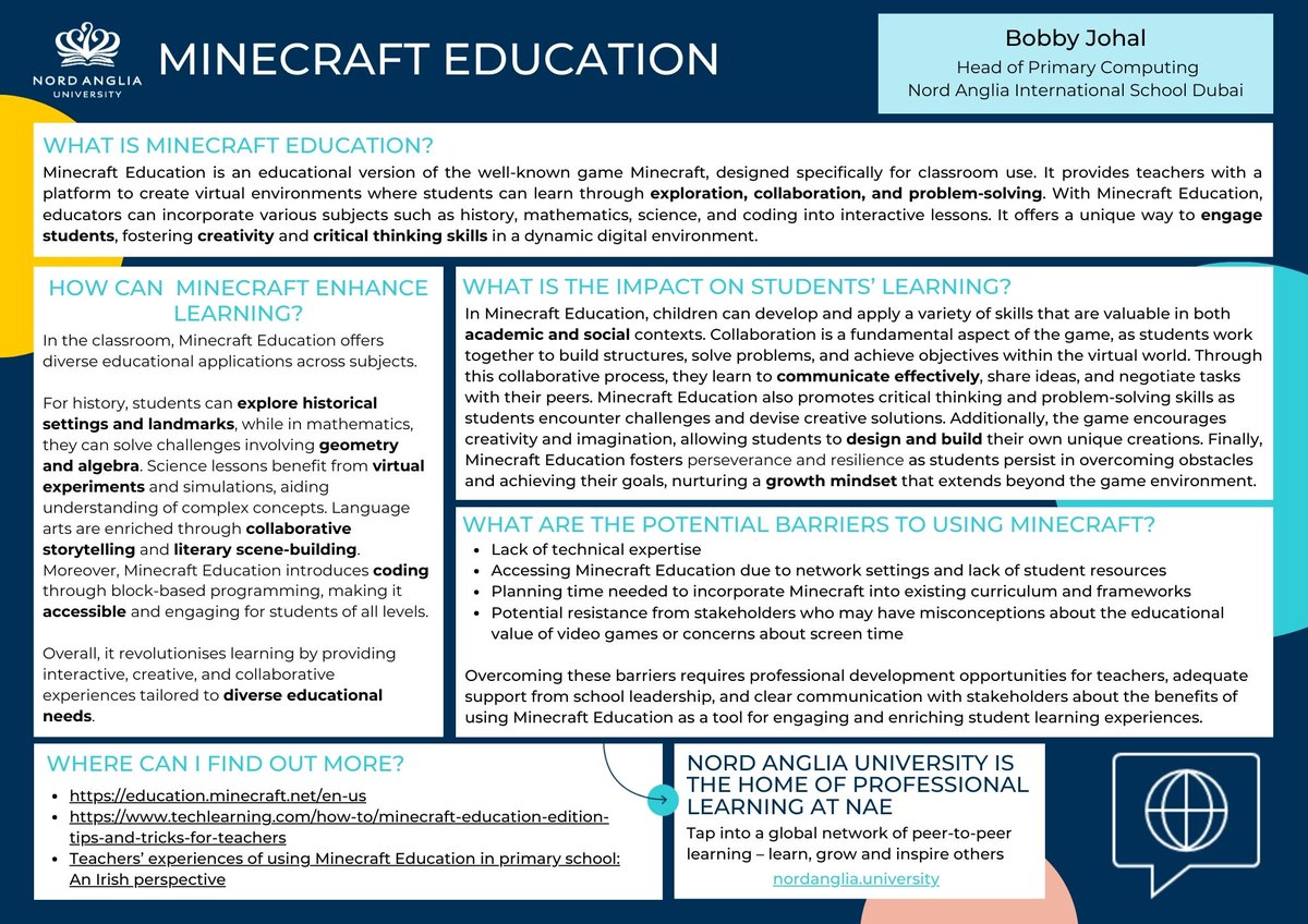 Thank you @NAEducation for giving me the opportunity to share how wonderful the wonderful world of @minecraft is! NAU colleagues can access the full version by clicking this link - lnkd.in/giukSCdp #Minecraft #createyourfuture