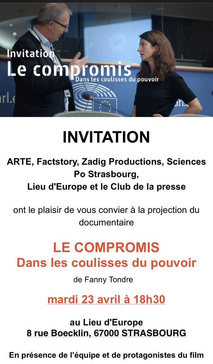 Avant première du documentaire LE COMPROMIS de Fanny Tondre à Strasbourg. Un film essentiel à quelques semaines des élections @ARTEfr @zadigproduction @larawoltersEU @ManonAubryFr @HeidiHautala @factstoryagency