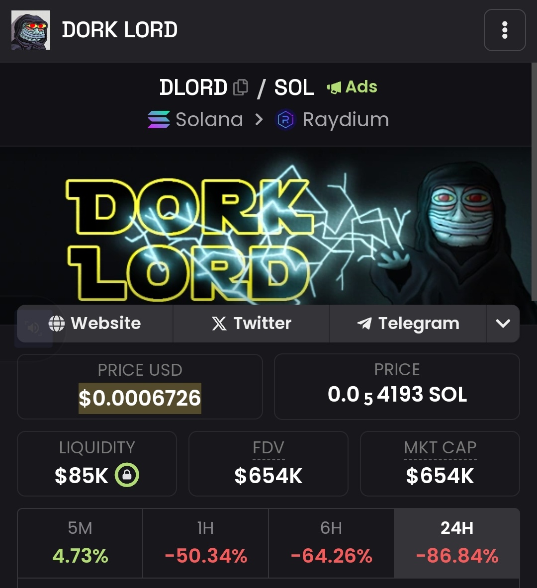 As i said truth always win 💪

Fake one dumped to 600k MC from 10M 😂

Real one <a href="/DorkLordToken/">ᗪOᖇK ᒪOᖇᗪ</a> having a steady floor at 1M and ready to pump hard 🚀

Don't say I didn't warn you 🤫 
dexscreener.com/solana/8uwcmeA…